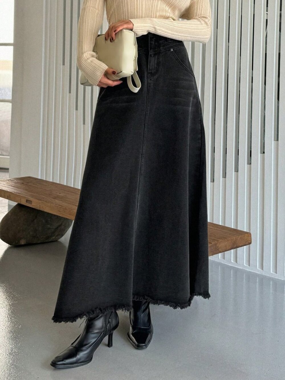 Dark denim Casual Women's Plain Long Denim Skirt - Picture 8 of 8